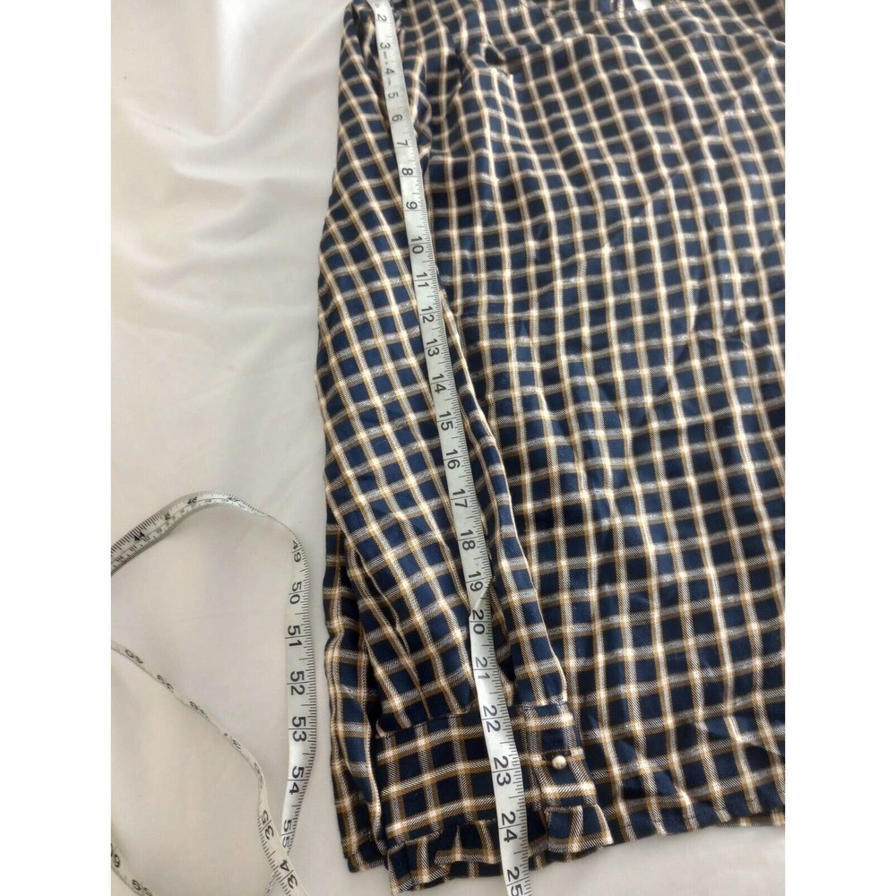 NWT LOFT Ann Taylor Women's L Navy & gold loose fit plaid blouse long sleeve top - Picture 4 of 8